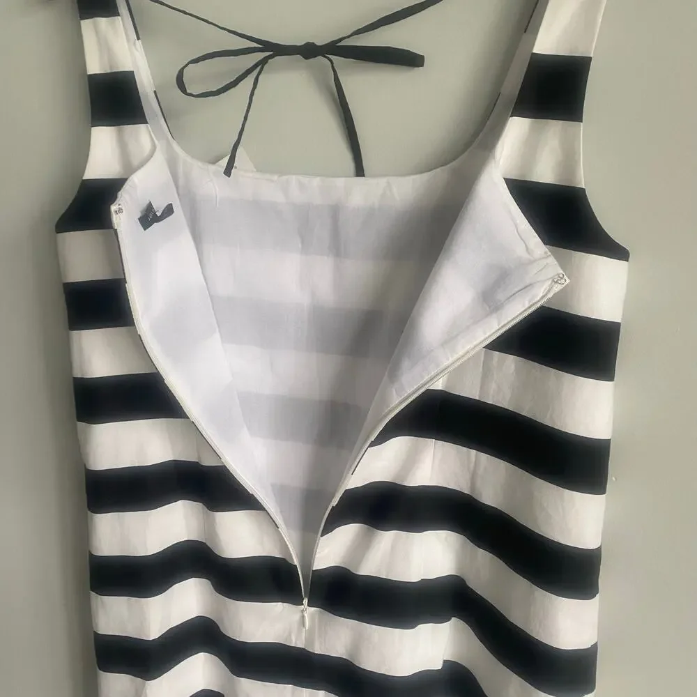 NWT Ann Taylor Square Neck Sleeveless Shift Dress Black White Linen Mini Size 10